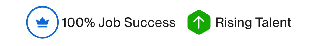 100% Job Success and Rising Talent badges on Upwork